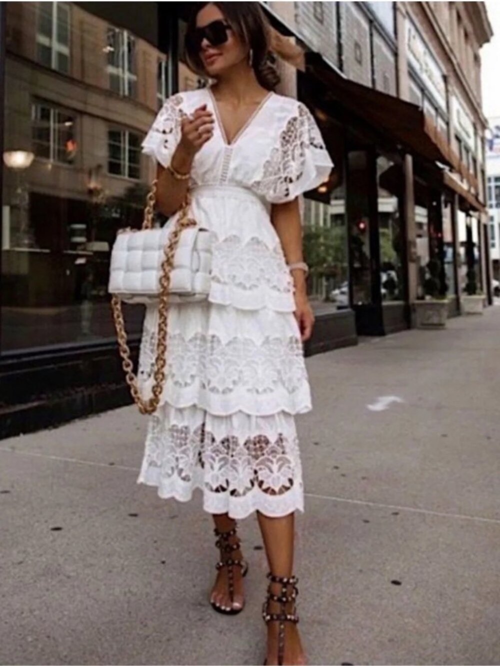 OFF WHITE RICHELIEU MIDI DRESS, Size L - Picture 5 of 9